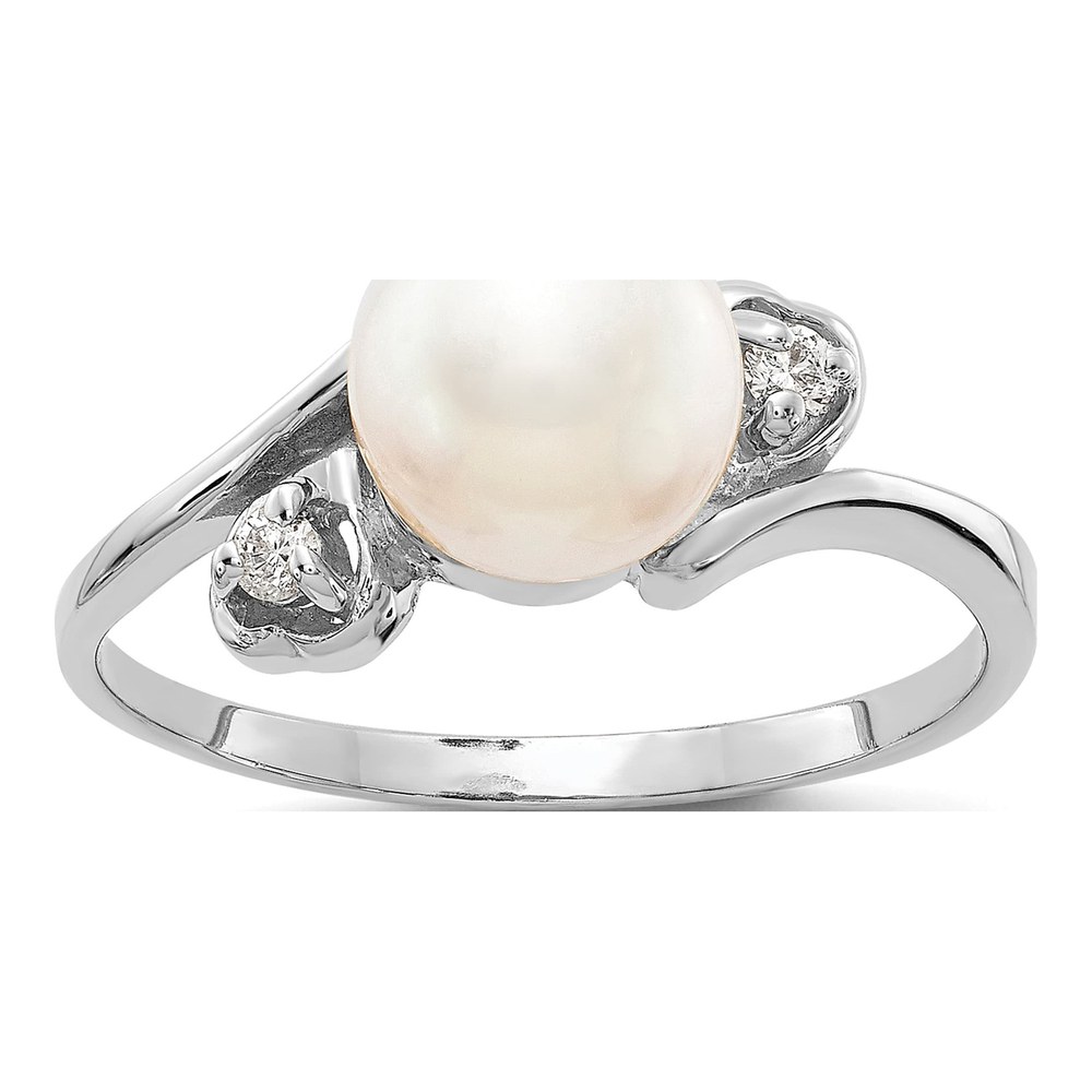 14K White Gold 1/20 ct tw Freshwater Cultured Pearl & Diamond Ring