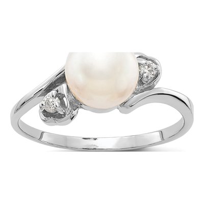 14K White Gold 1/20 ct tw Freshwater Cultured Pearl & Diamond Ring