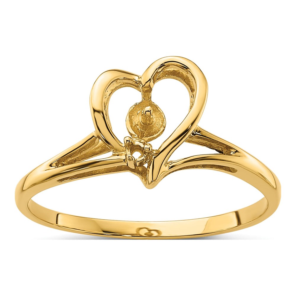 14K Yellow Gold Heart for Pearl Ring Mounting