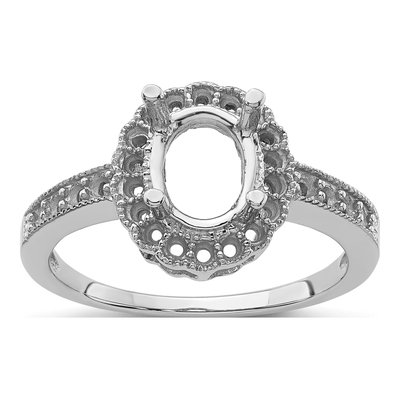 14K White Gold Oval Halo Ring Mounting