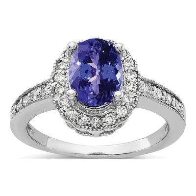 14K White Gold 1/4 ct tw Tanzanite & Diamond Oval Halo Ring
