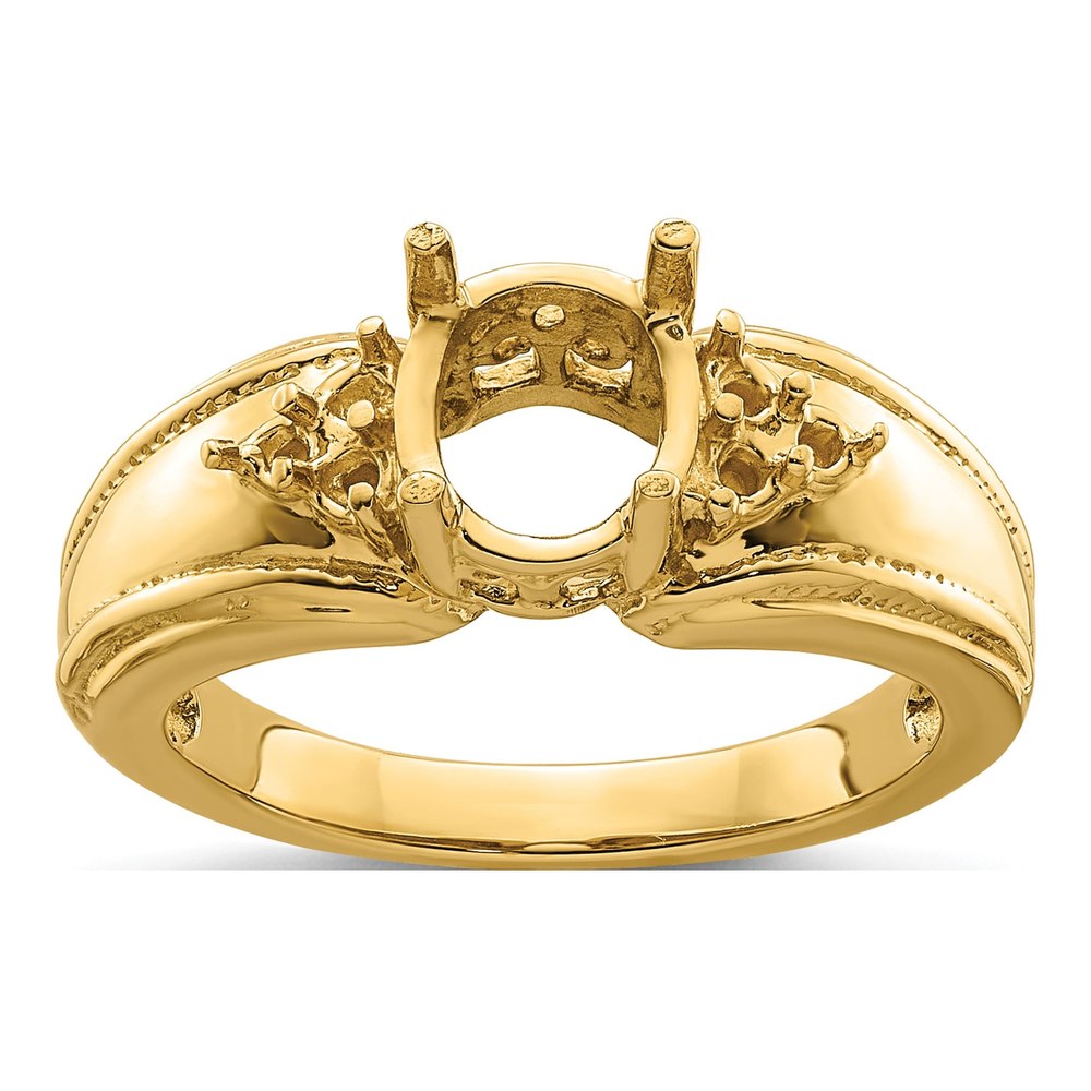 14K Yellow Gold Holds Round Oval Ring Mounting