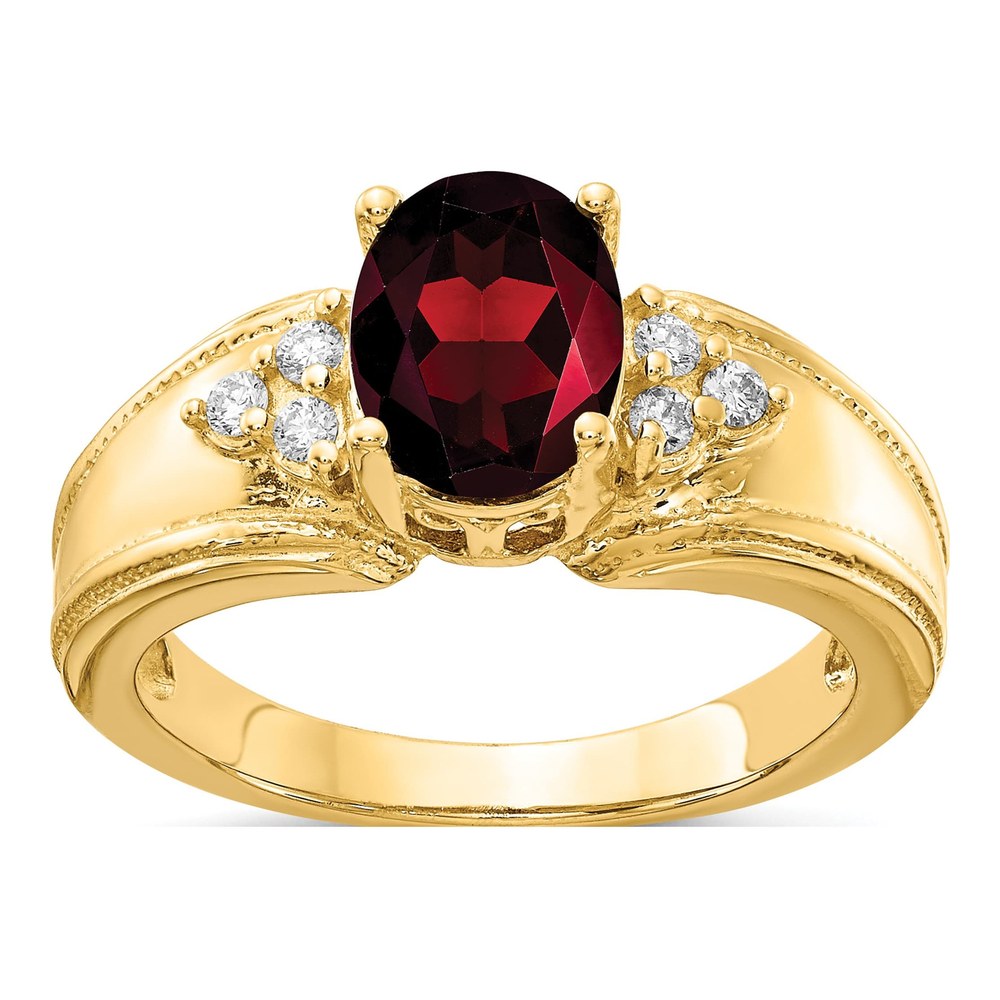 14K 8x6mm Oval Garnet And 1/10 Carat Aa Diamond Ring