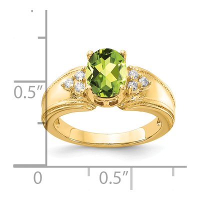 14K Yellow Gold 1/10 ct tw Peridot & Diamond Oval Ring – view 2