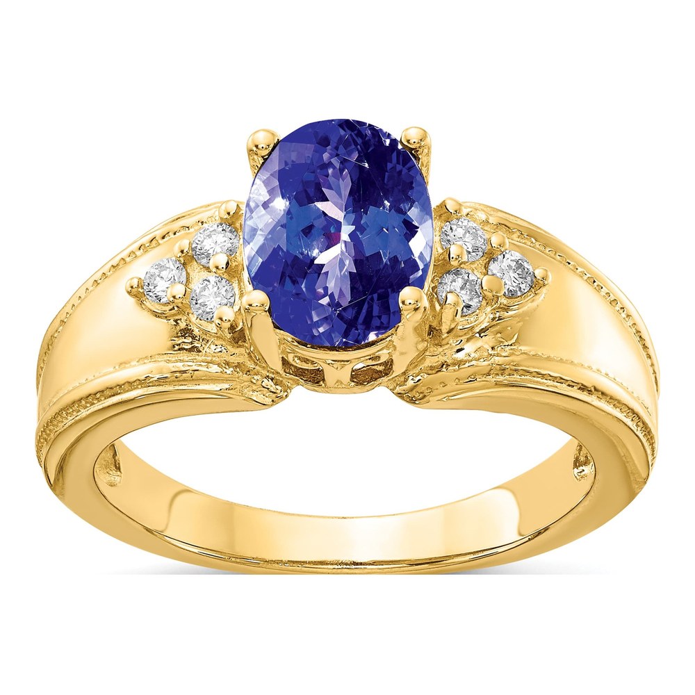 14K 8x6mm Oval Tanzanite And 1/10 Carat Aa Diamond Ring