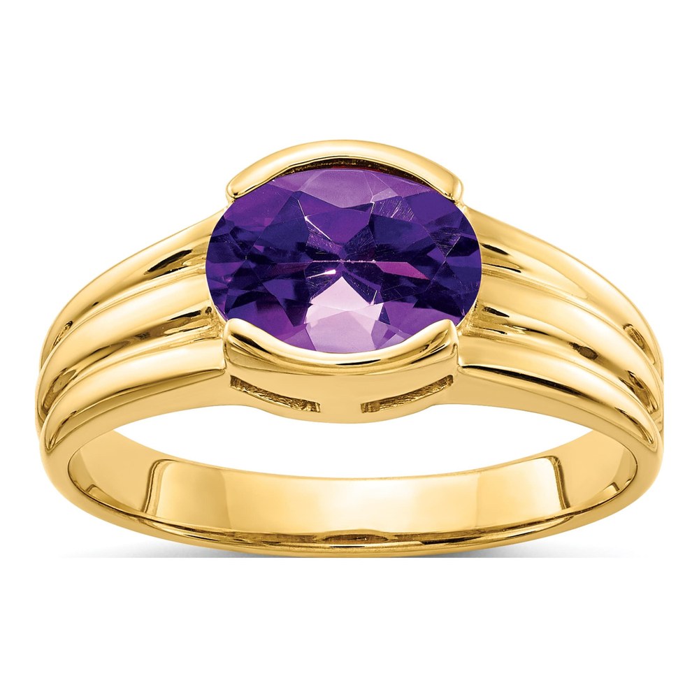 14K Yellow Gold Amethyst Oval East-West Ring