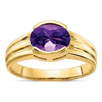 14K Yellow Gold Amethyst Oval East-West Ring