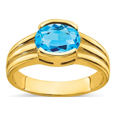 14K Yellow Gold Swiss Blue Topaz Oval Ring