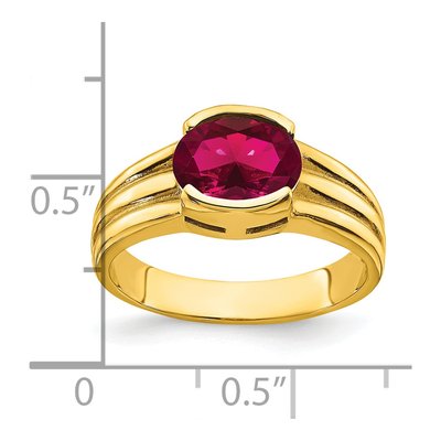 14K Yellow Gold Lab-Created Ruby Oval Ring – view 2