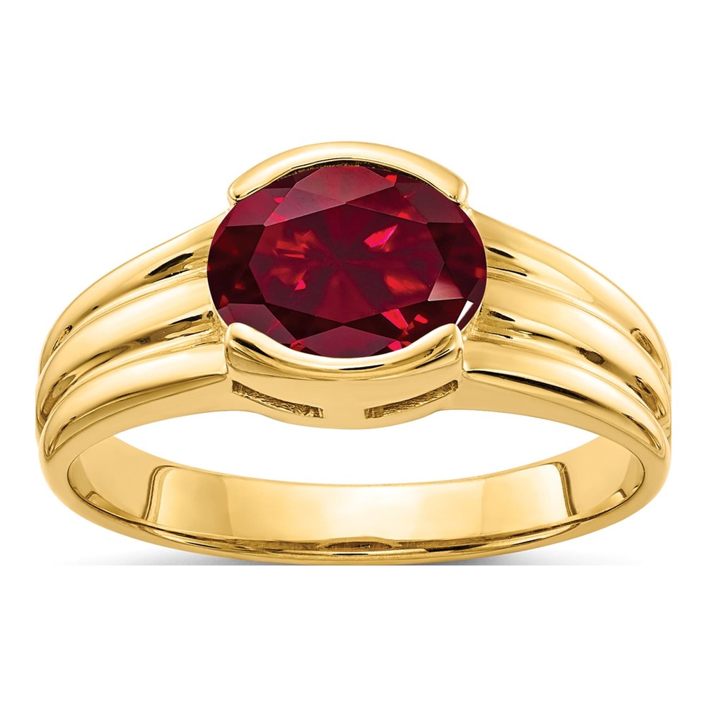 14K Yellow Gold Lab-Created Ruby Oval Ring