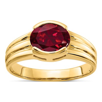 14K Yellow Gold Lab-Created Ruby Oval Ring