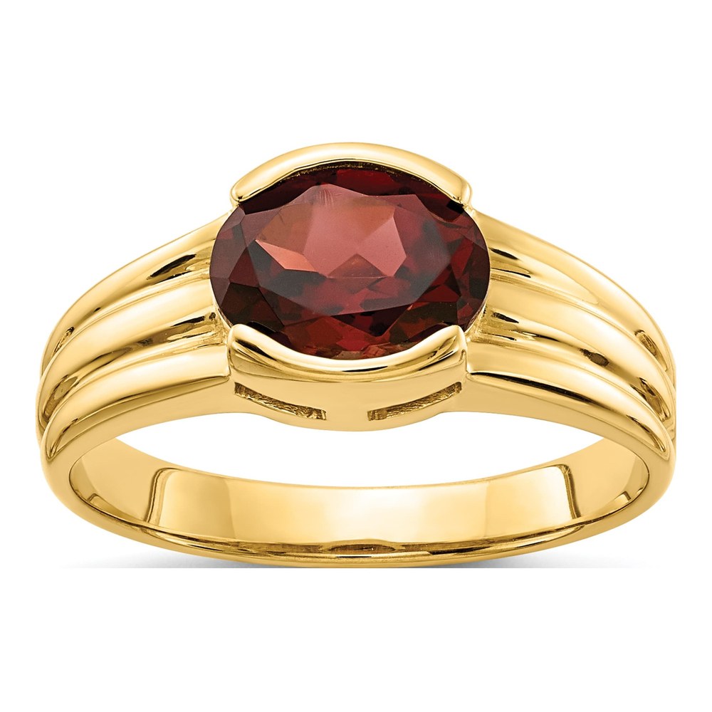 14K Yellow Gold Garnet Oval East-West Ring