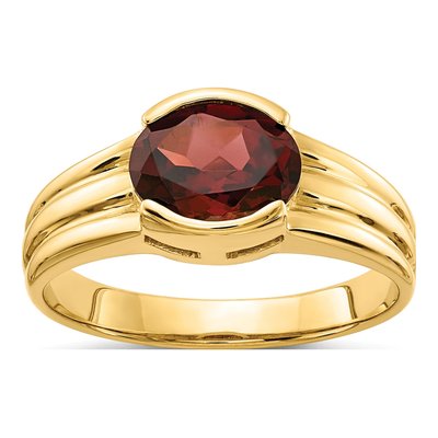 14K Yellow Gold Garnet Oval East-West Ring