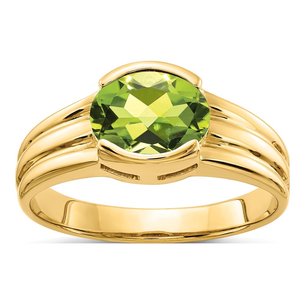 14K Yellow Gold Peridot Oval East-West Ring