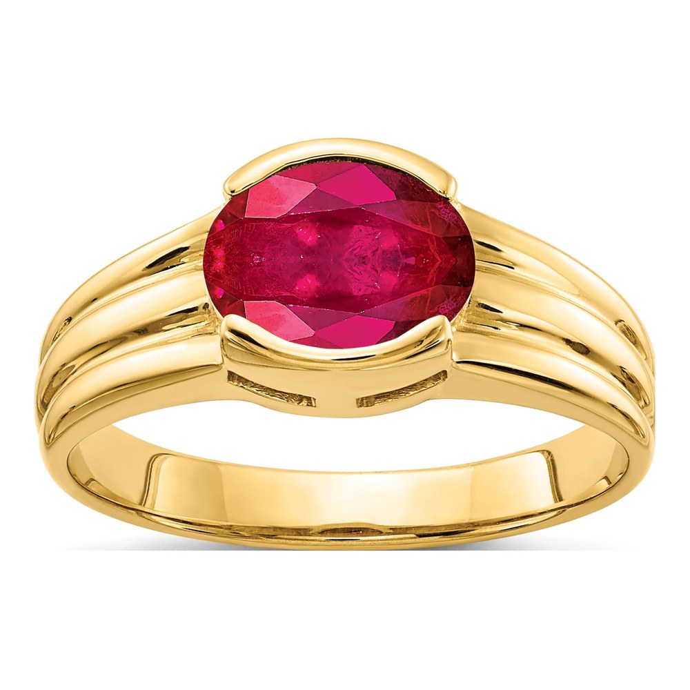 14K Yellow Gold Ruby Oval East-West Ring