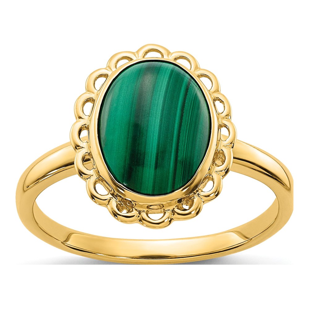 14K Yellow Gold Malachite Cabochon Ring