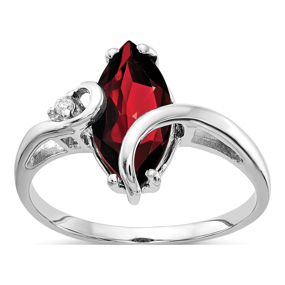 14K White Gold Rhodium-Plated 12x6mm Marquise Garnet And Aaa 0.012ct Diamond Ring