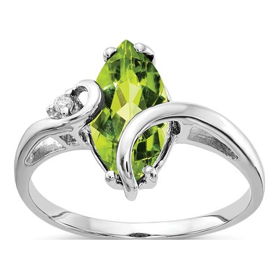 14K White Gold Peridot & Diamond Marquise Ring
