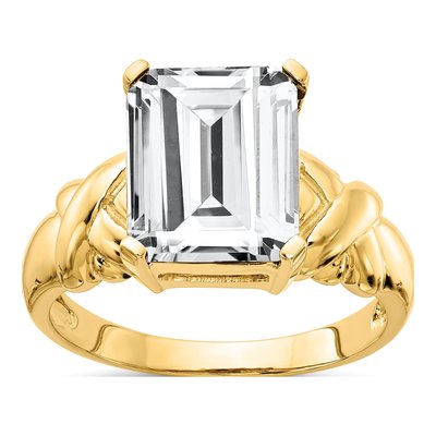 14K Yellow Gold CZ Emerald-Cut Engagement Ring