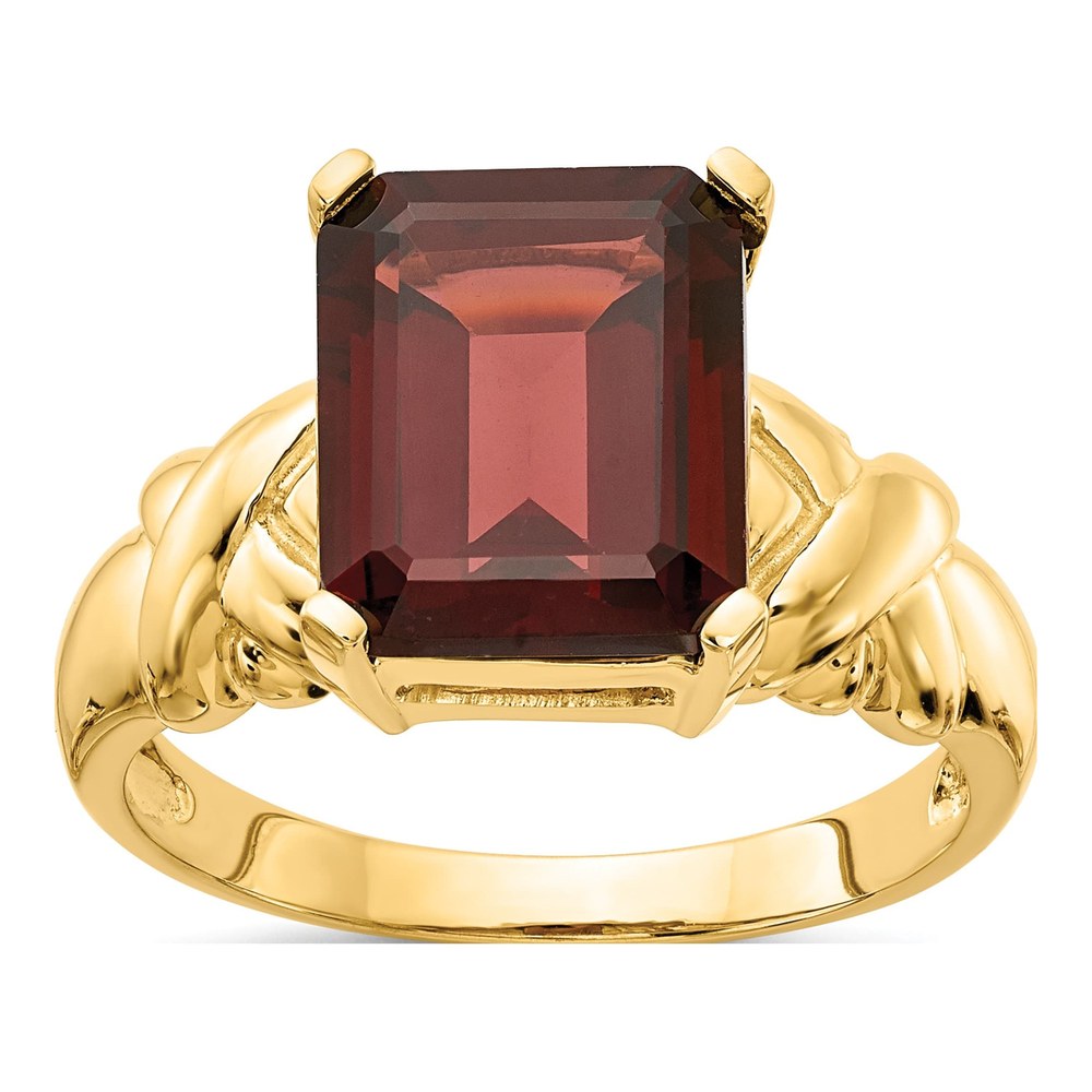14K Yellow Gold Garnet Emerald-Cut Ring
