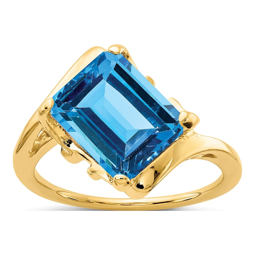 14K Yellow Gold Emerald-Cut Blue Topaz Ring