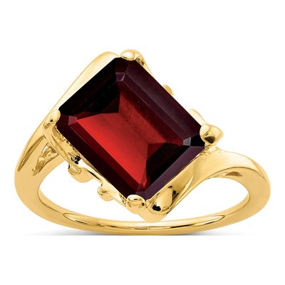 14K Yellow Gold Garnet Emerald-Cut Ring