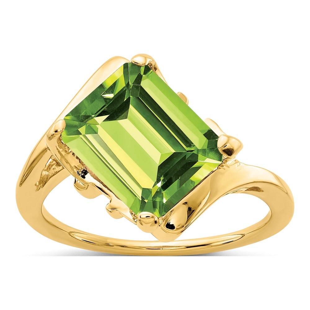 14K Yellow Gold Peridot Emerald-Cut Ring