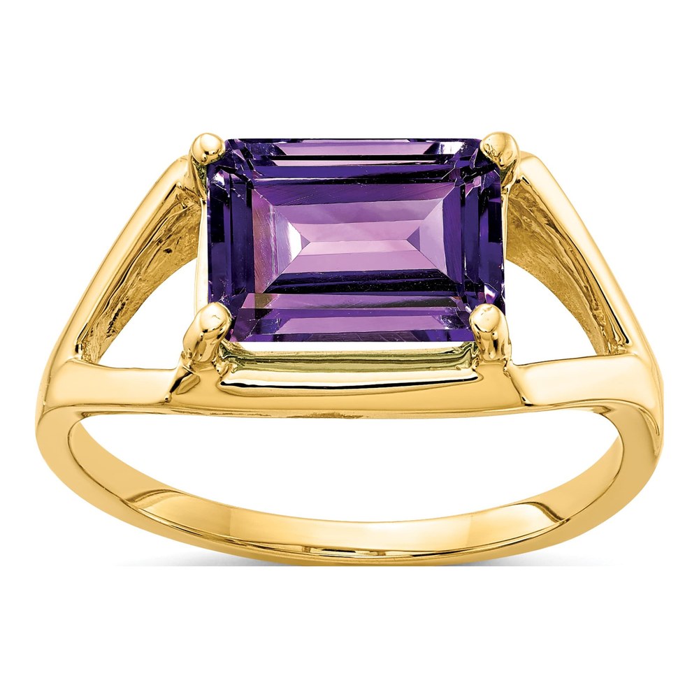 14K Yellow Gold Amethyst Emerald-Cut East-West Ring