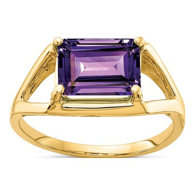 14K Yellow Gold Amethyst Emerald-Cut East-West Ring