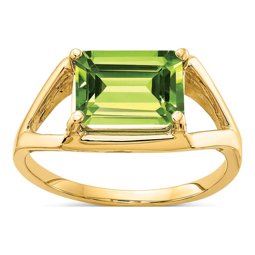 14K Yellow Gold Peridot Emerald-Cut Ring