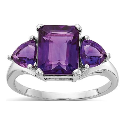 14K White Gold Amethyst 3-Stone Ring