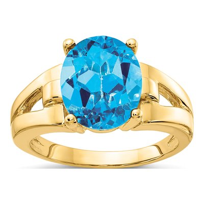 14K Yellow Gold Swiss Blue Topaz Oval Ring