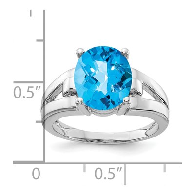 14K White Gold Swiss Blue Topaz Oval Checker-Cut Ring – view 2