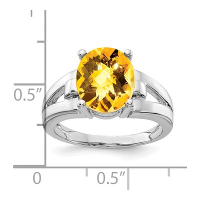 14K White Gold Citrine Oval Checker-Cut Ring – view 2