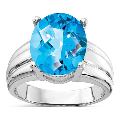 14K White Gold Swiss Blue Topaz Oval Ring