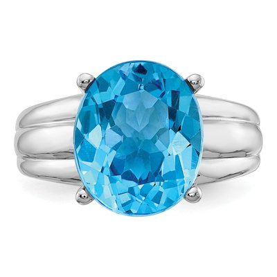 14K White Gold Swiss Blue Topaz Oval Ring – view 4