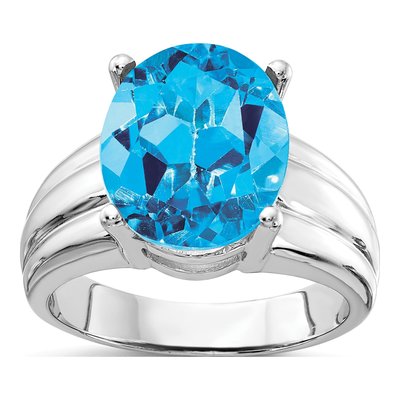 14K White Gold Swiss Blue Topaz Oval Ring