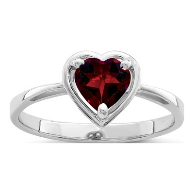 14K White Gold Garnet Heart Ring