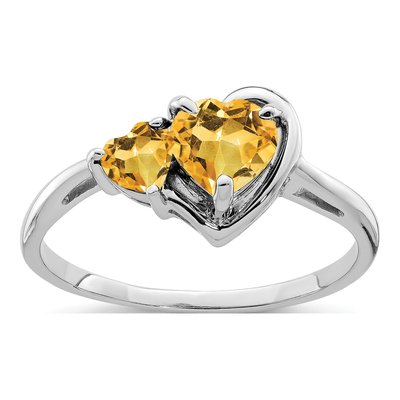 14K White Gold Citrine Heart Two-Stone Ring