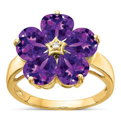 14K Yellow Gold Amethyst & Diamond Heart Ring