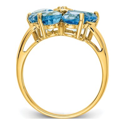 14K Yellow Gold Swiss Blue Topaz & Diamond Flower Ring – view 2