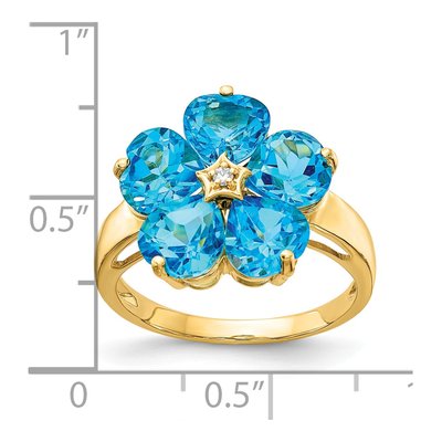 14K Yellow Gold Swiss Blue Topaz & Diamond Flower Ring – view 3