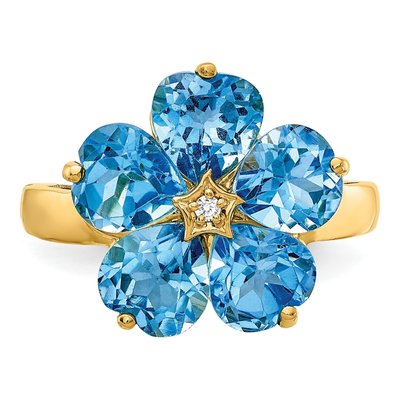 14K Yellow Gold Swiss Blue Topaz & Diamond Flower Ring – view 5