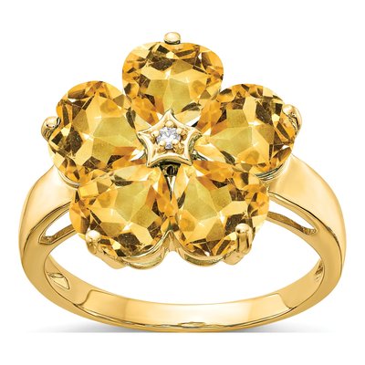 14K Yellow Gold Citrine & Diamond Heart Flower Ring