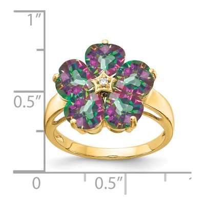 14K Yellow Gold Mystic Fire Topaz & Diamond Heart Flower Ring – view 2