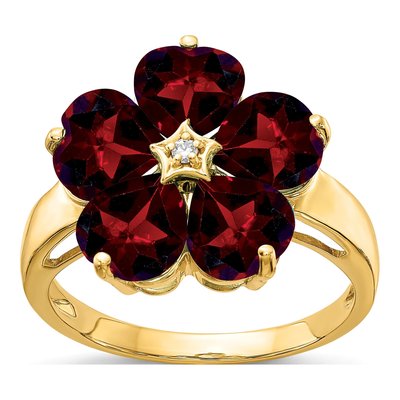 14K Yellow Gold Garnet & Diamond Flower Ring