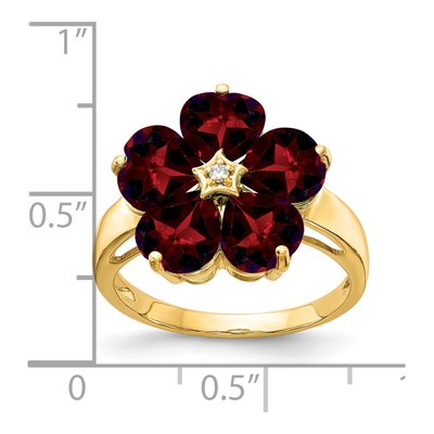 14K Yellow Gold Garnet & Diamond Flower Ring – view 2