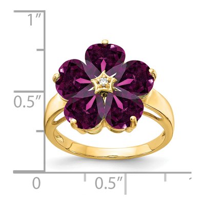 14K Yellow Gold Rhodolite Garnet & Diamond Heart Flower Ring – view 2