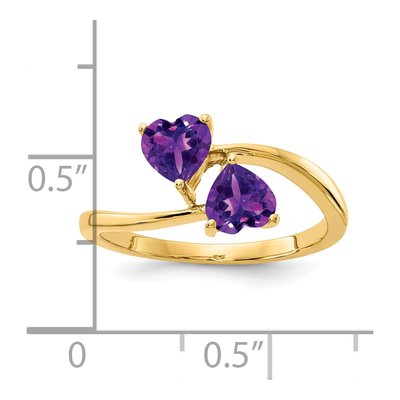 14K Yellow Gold Amethyst Heart 2-Stone Ring – view 2