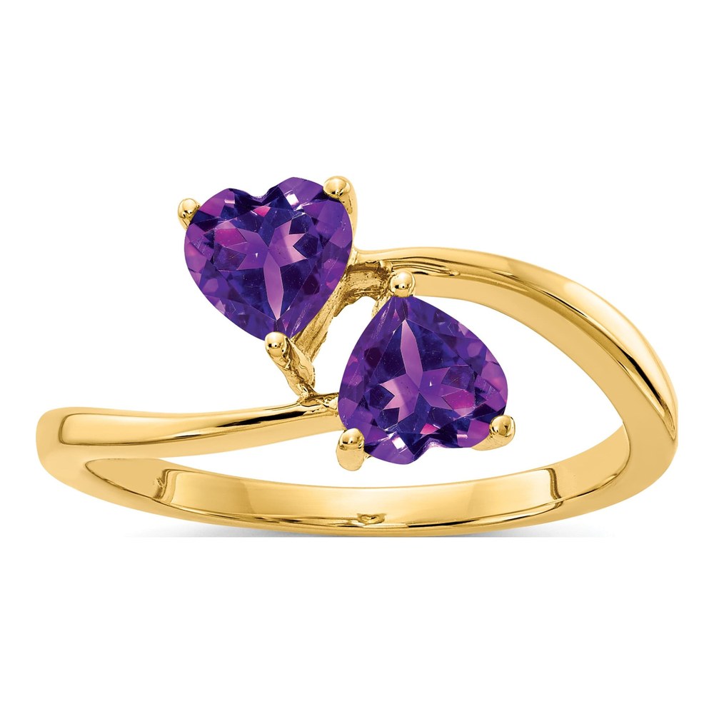 14K Yellow Gold Amethyst Heart 2-Stone Ring
